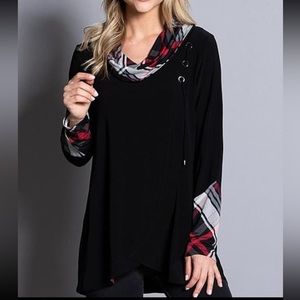 Ali Miles Mad For Plaid Tunic Top Long Sleeve Cowl Neck Womens PXL Petite XL NEW